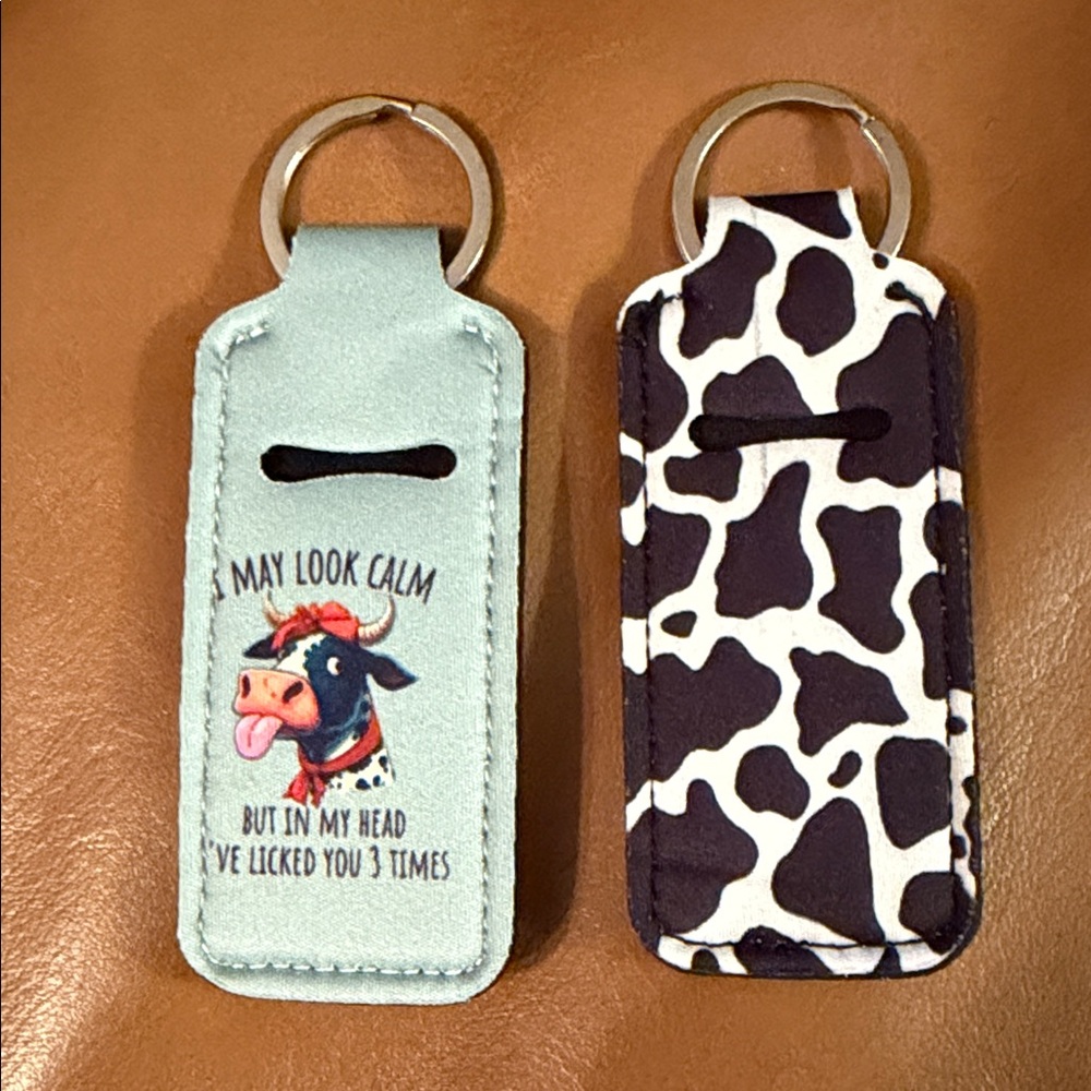 Cow Print and Mint Green Cow Keychain and Capstick Holder
